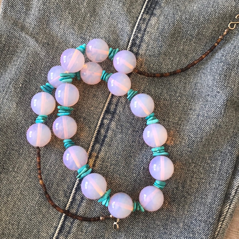 Boho moonstone and turquoise necklace.
